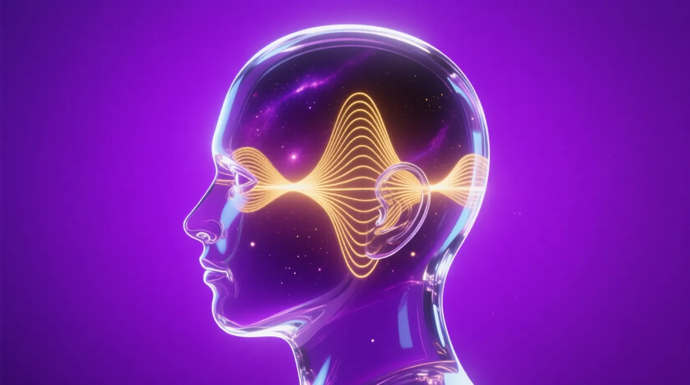 Silueta de una cabeza con ondas doradas de voz en su interior